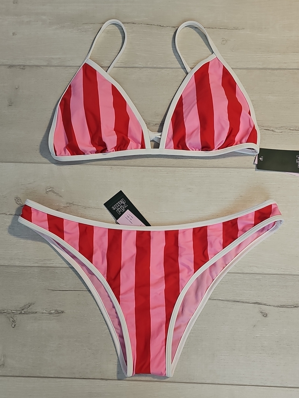 Wild Fable Women's XL Red & Pink Striped Triangle Bikini Set